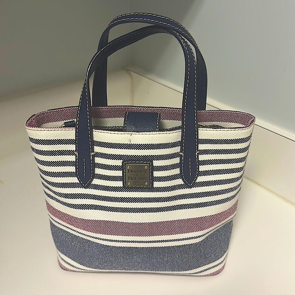 Dooney & Bourke Mini Waverly red, white and blue striped hand bag
